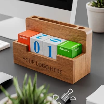 Wooden Phone & Pen Holder with Calendar Blocks