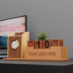 Wooden Mobile & Stationary Holder with Analog clock & Calendar