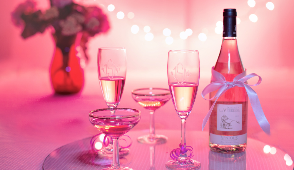 Champagne Glasses with a Good Old Bottle for valentine's Day