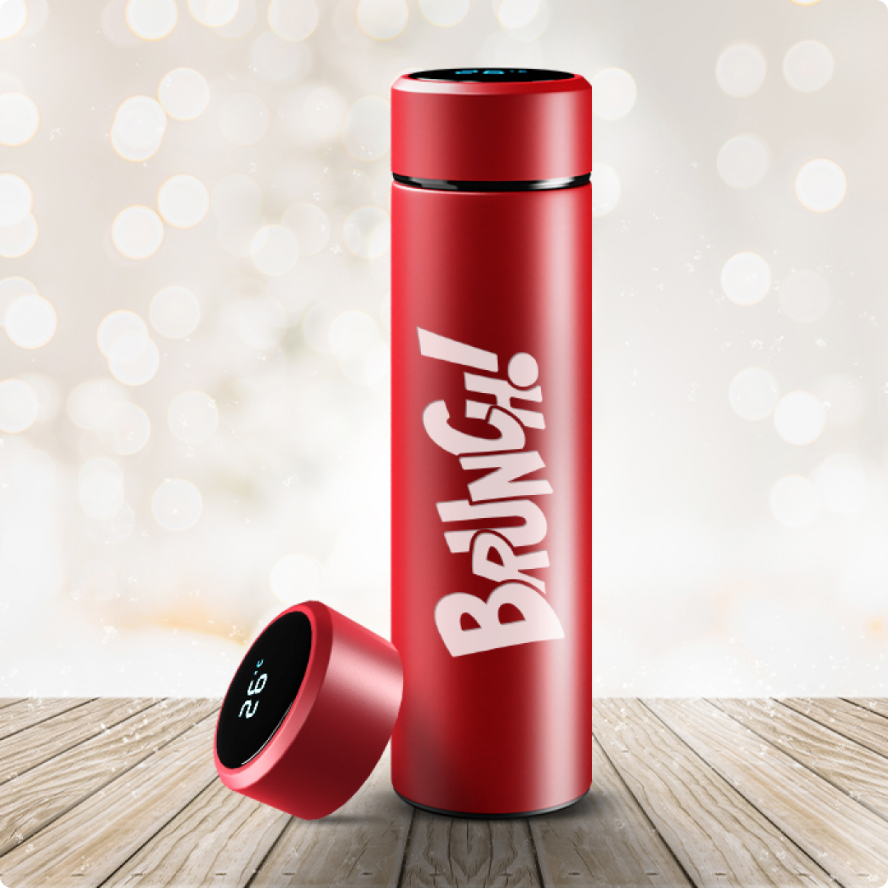 customised red temperature water bottle