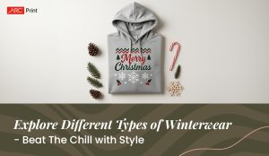 Flat lay of a gray Christmas-themed hoodie with 